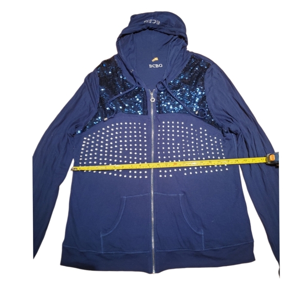 BCBG Women's‎ Blue Y2K Bling Studded Zip Up Sequins Hoodie XL - Picture 2 of 8